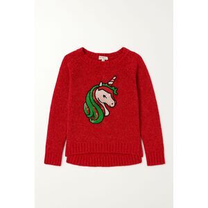 Girls Red Chenille Unicorn Sweater Size 10 | Sparkly Holiday Knit Long Sleeve